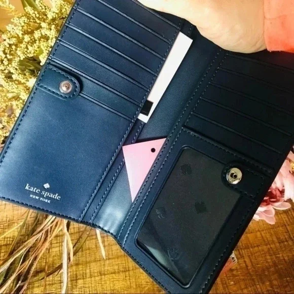 Kate Spade Hot Air Balloon Snap Wallet Blue Stripe KSNY Logo - Picture 3 of 4